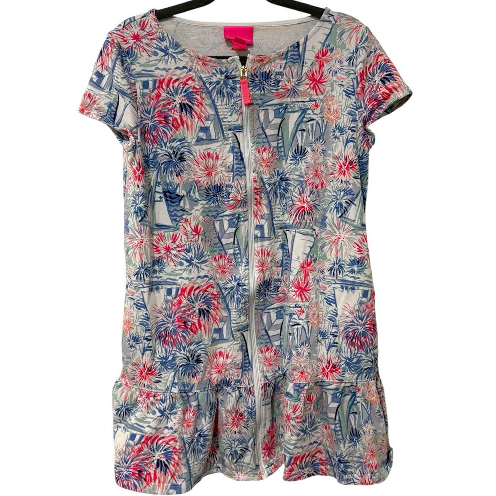 Lilly Pulitzer | Girls Swim Cover Up Dress Front Zip Sea to Shining Sea- Large 8